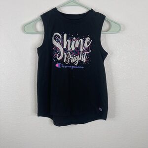 Champion Shine Bright Girls Top TShirt Size 7-8 Black Sleeveless Round‎ Neck